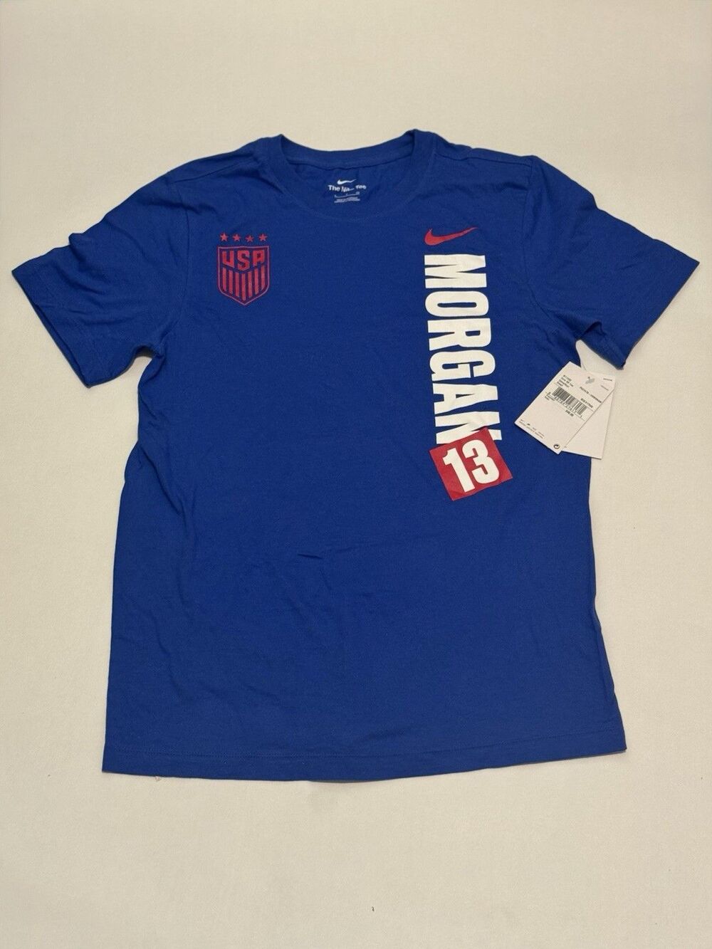 Nike USWNT Alex Morgan #13 USA Crest Tee Royal‎ Blue Womens S NWT